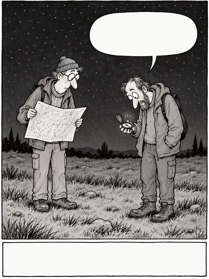 Deadpan black and white newspaper cartoon