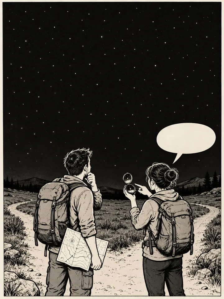 Black and white line comic scene