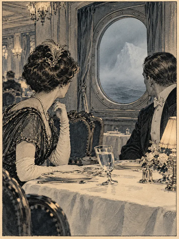 Muted vintage ink wash scene
